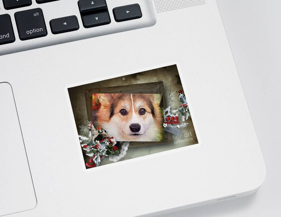 Welsh Corgi Sticker featuring the digital art Holiday Tricolor Corgi by Kathy Kelly