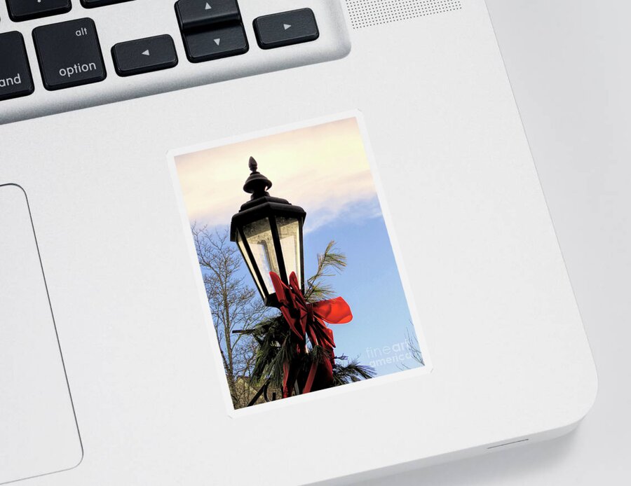 Lamp Post Sticker featuring the photograph Holiday Decorated Lamp Post by Janice Drew