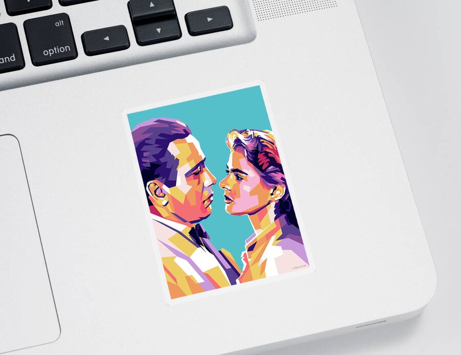  Humphrey Sticker featuring the digital art Humphrey Bogart and Ingrid Bergman by Stars on Art