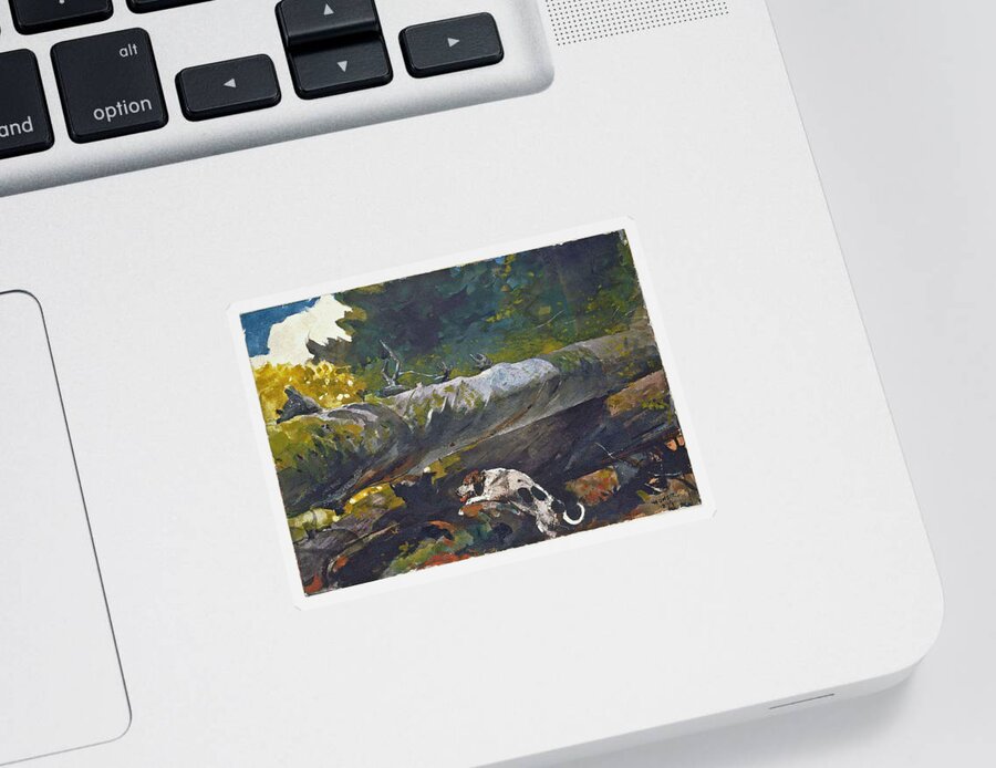 Winslow Homer Sticker featuring the drawing Hunting Dog among dead Trees by Winslow Homer