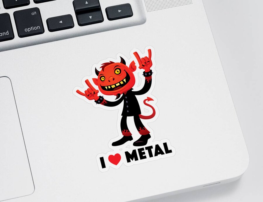 Band Sticker featuring the digital art I Love Metal Devil by John Schwegel