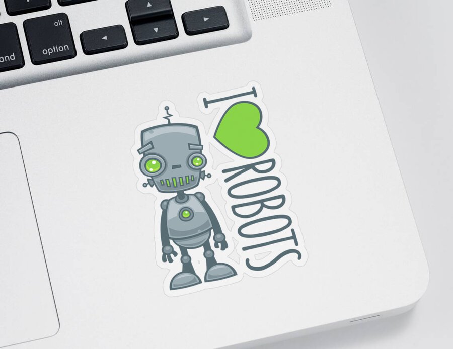 Robot Sticker featuring the digital art I Love Robots by John Schwegel