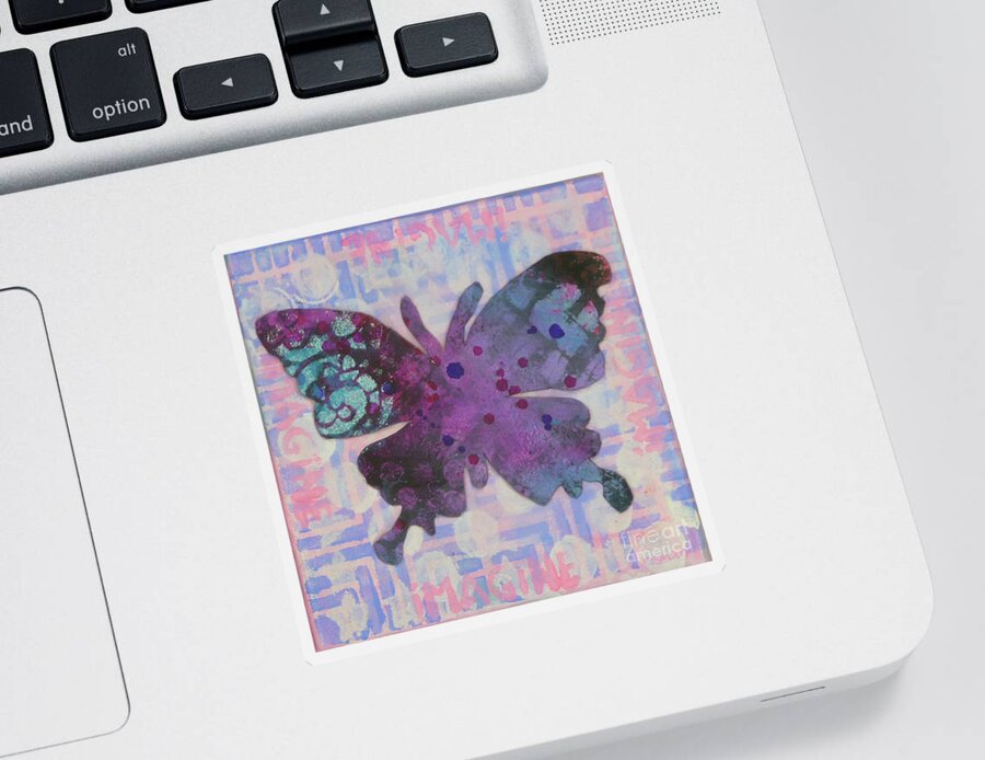 Butterfly Sticker featuring the mixed media Imagine Butterfly by Lisa Crisman