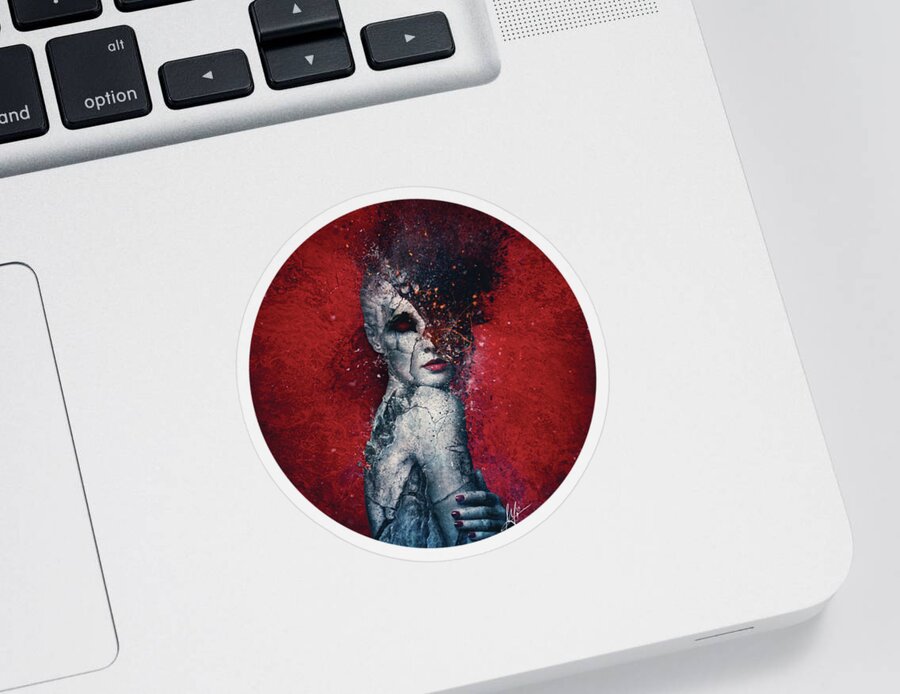 Red Sticker featuring the digital art Indifference by Mario Sanchez Nevado