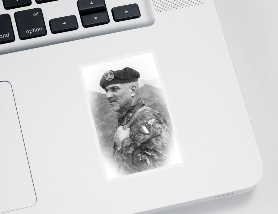 Italia Sticker featuring the photograph Italian Officer in Beret Afghanistan by SR Green