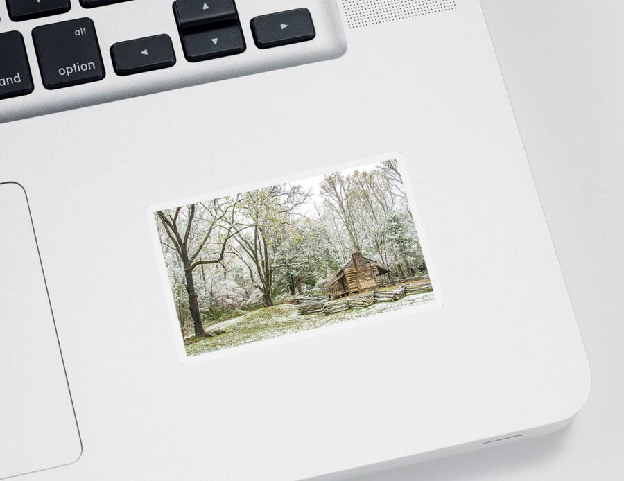 John Oliver Cabin Sticker featuring the photograph John Oliver Place in Winter by Marcy Wielfaert