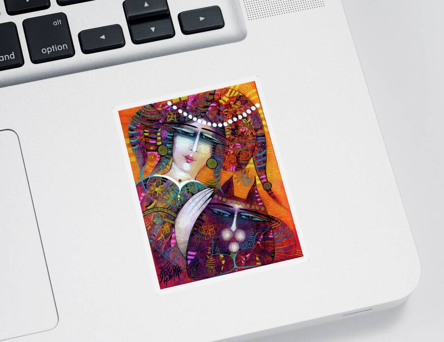 Albena Sticker featuring the painting KATY and the cat by Albena Vatcheva