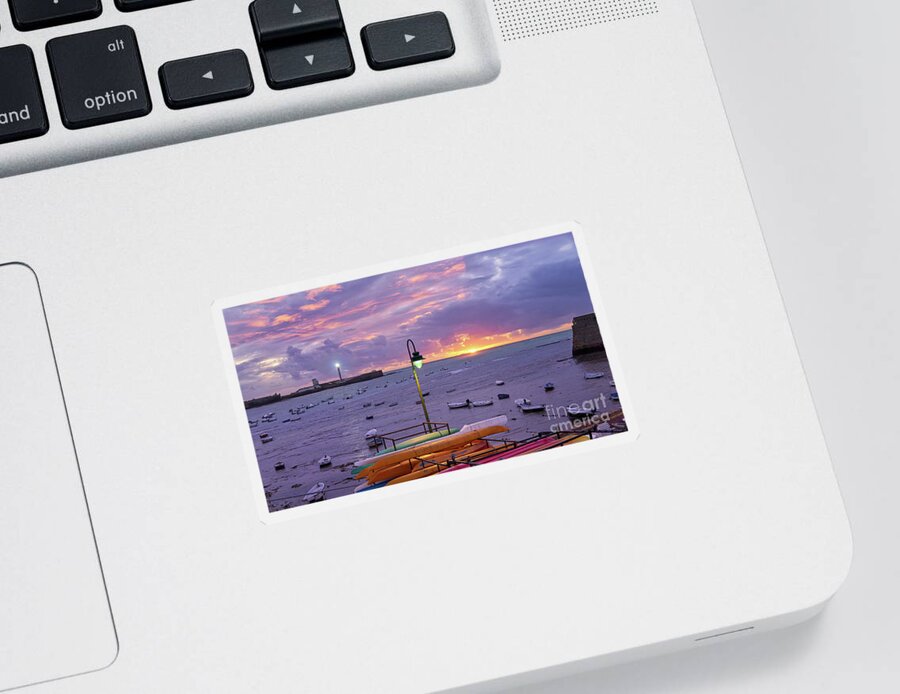 Light Sticker featuring the photograph La Caleta Beach at Sunset Cadiz by Pablo Avanzini