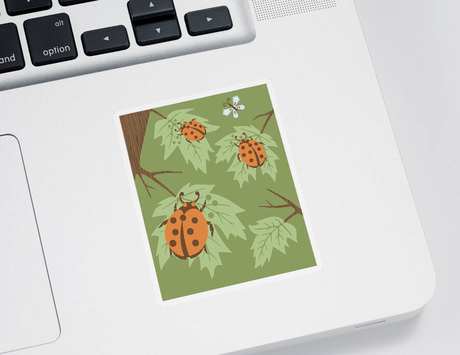 Animal Sticker featuring the drawing Ladybugs on Leaves by CSA Images