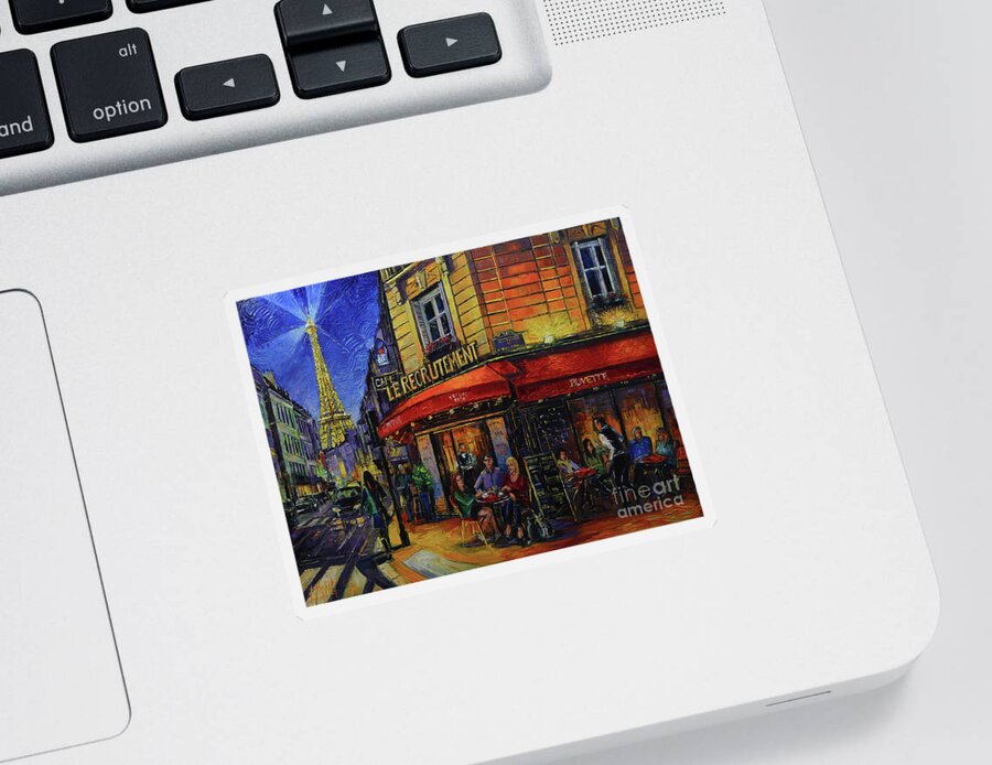Paris Sticker featuring the painting Le Recrutement Cafe Paris by Mona Edulesco