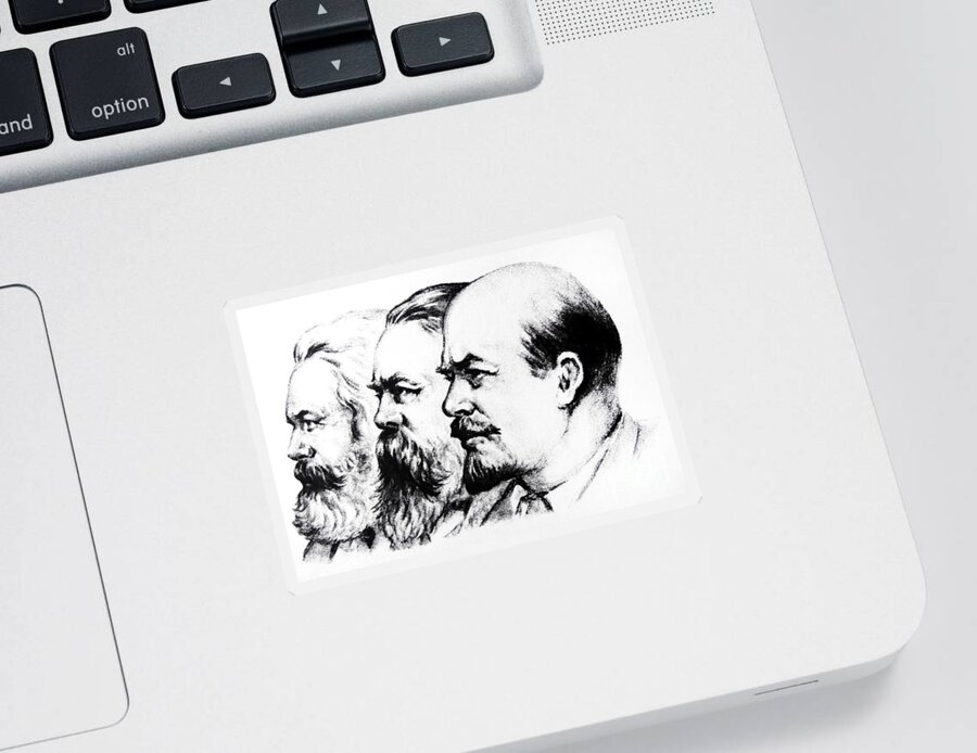 Marxist Sticker featuring the drawing Left to Right Karl Marx Friedrich Engels Vladimir Lenin by Russian School