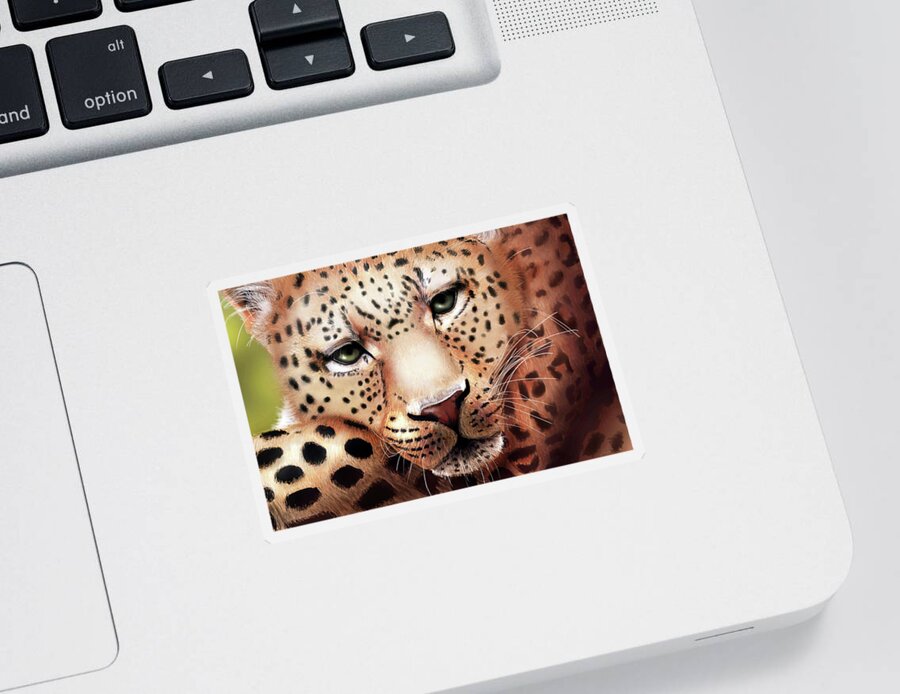 Leopard Sticker featuring the digital art Leopard Resting by Angela Murdock