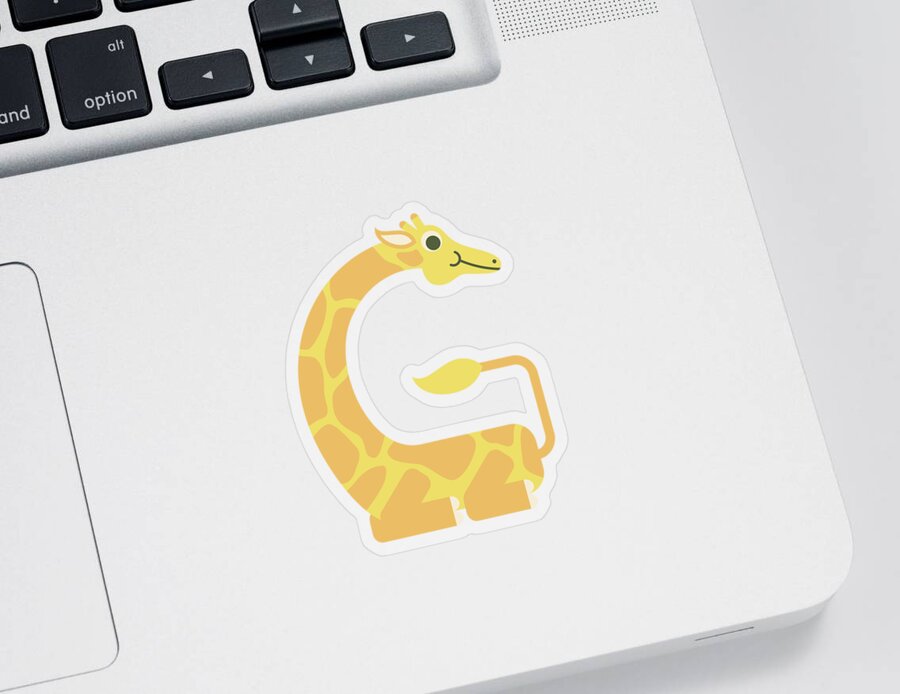 Animal Alphabet Sticker featuring the digital art Letter G - Animal Alphabet - Giraffe Monogram by Jen Montgomery