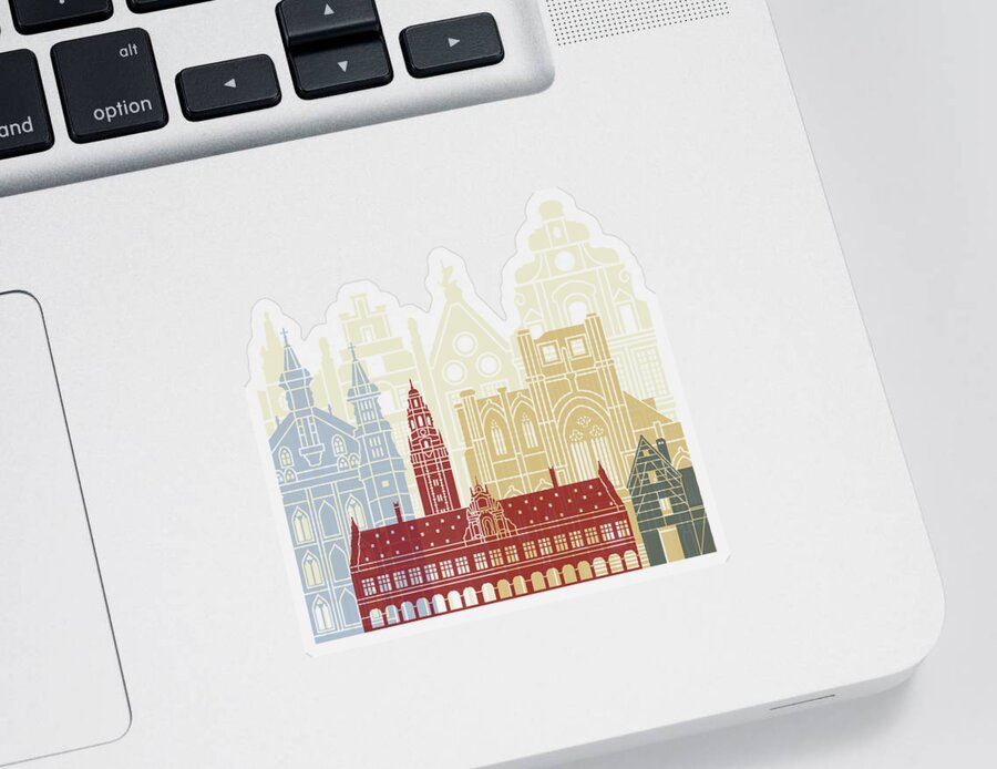 Leuven Sticker featuring the painting Leuven skyline poster by Pablo Romero