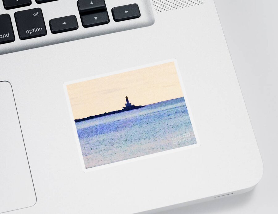 Michigan Sticker featuring the digital art Lighthouse On Lake by Phil Perkins