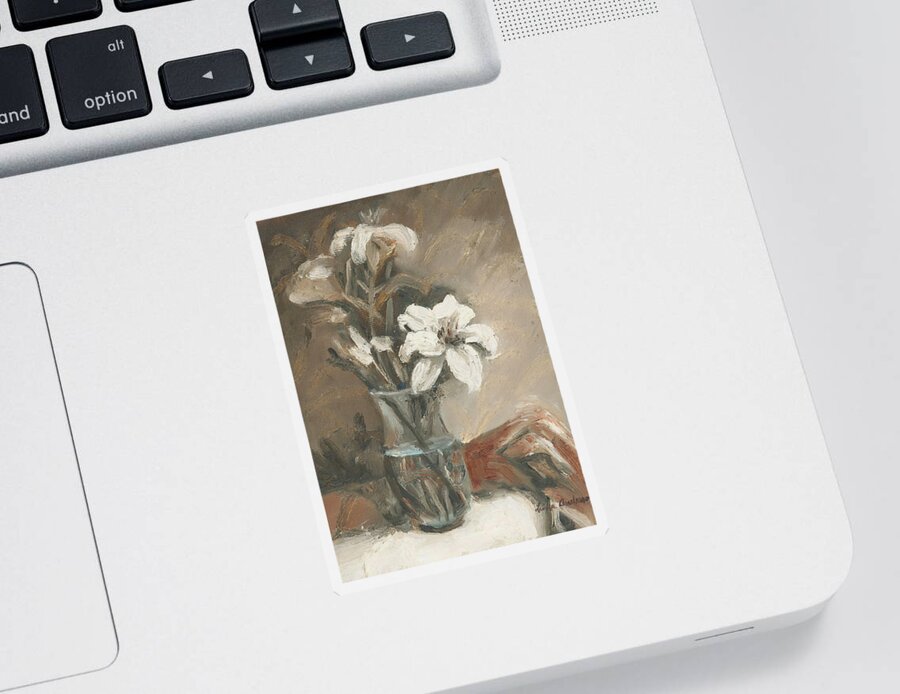 Lilies Sticker featuring the painting Lilies no. 2 by Linda Anderson