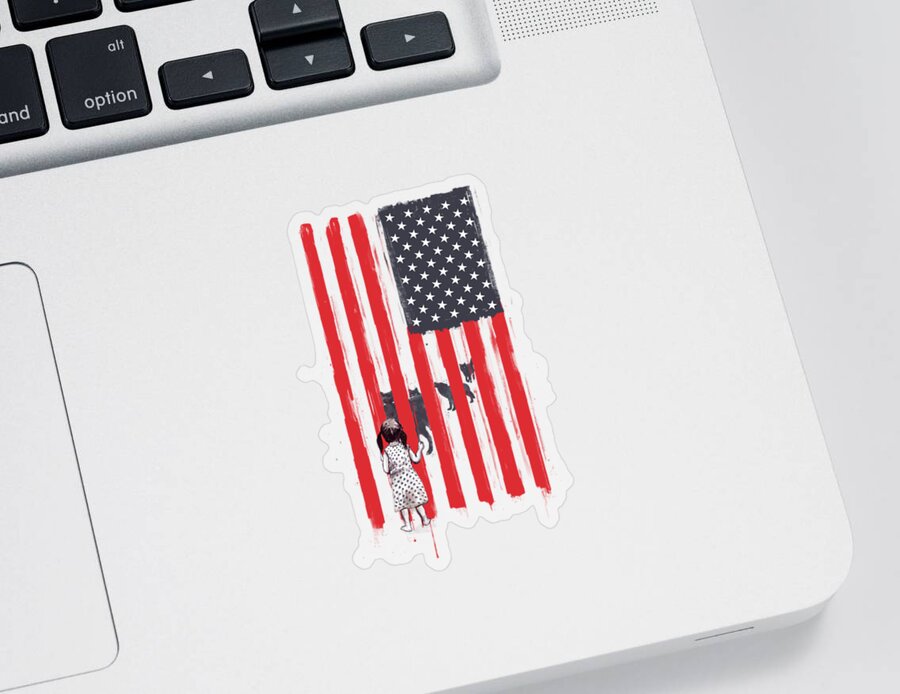 Usa Sticker featuring the painting Little girl and wolves by Balazs Solti