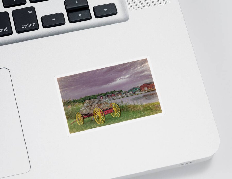 Pei Sticker featuring the photograph Lobster Crate Wagon of Malpeque by Marcy Wielfaert