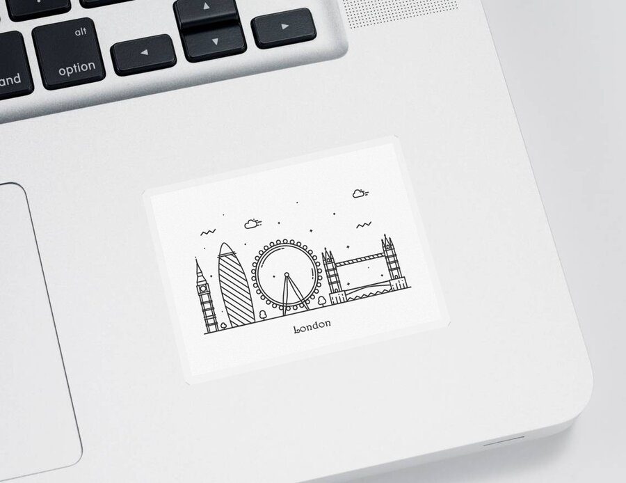 London Sticker featuring the drawing London Cityscape Travel Poster by Inspirowl Design