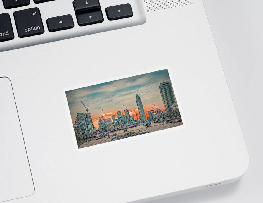 London Sticker featuring the photograph London Skyline As Seen From Tower Bridge, Stylized by Marcy Wielfaert