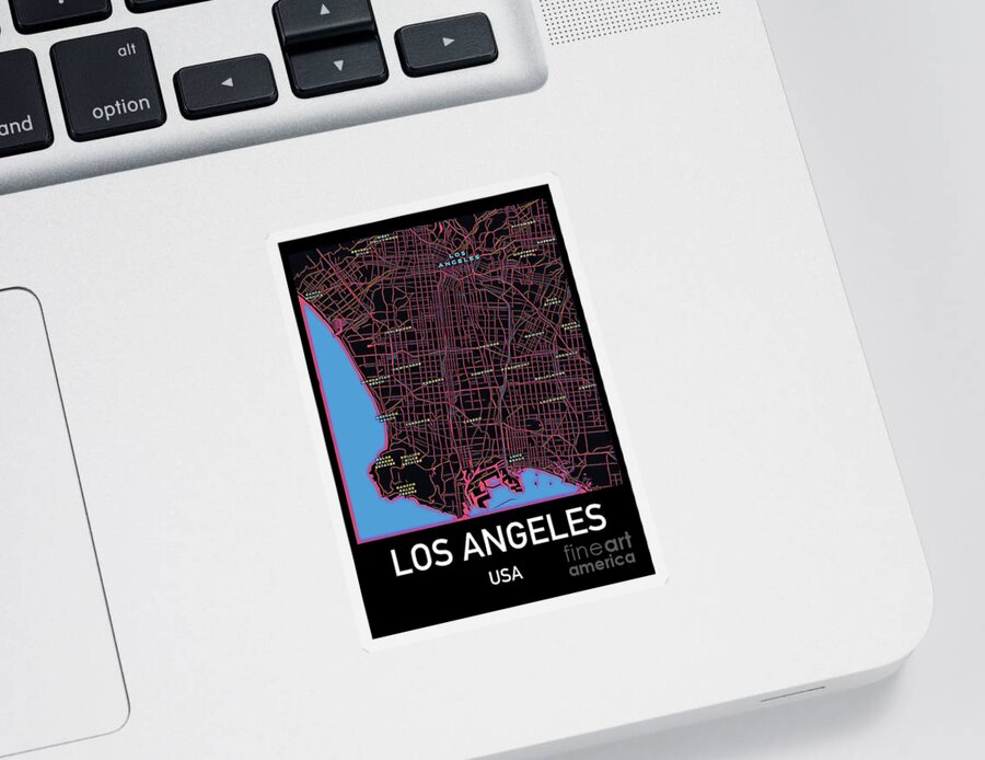 Los Angeles Sticker featuring the digital art Los Angeles City Map by HELGE Art Gallery