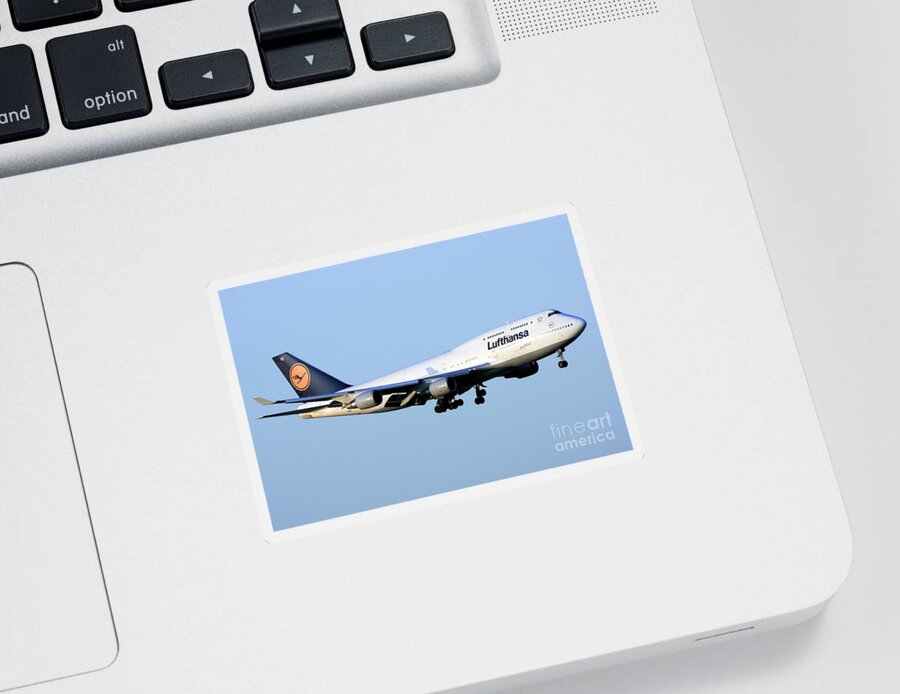 Lufthansa Sticker featuring the photograph Lufthansa commercial flight e7 by Nir Ben-Yosef