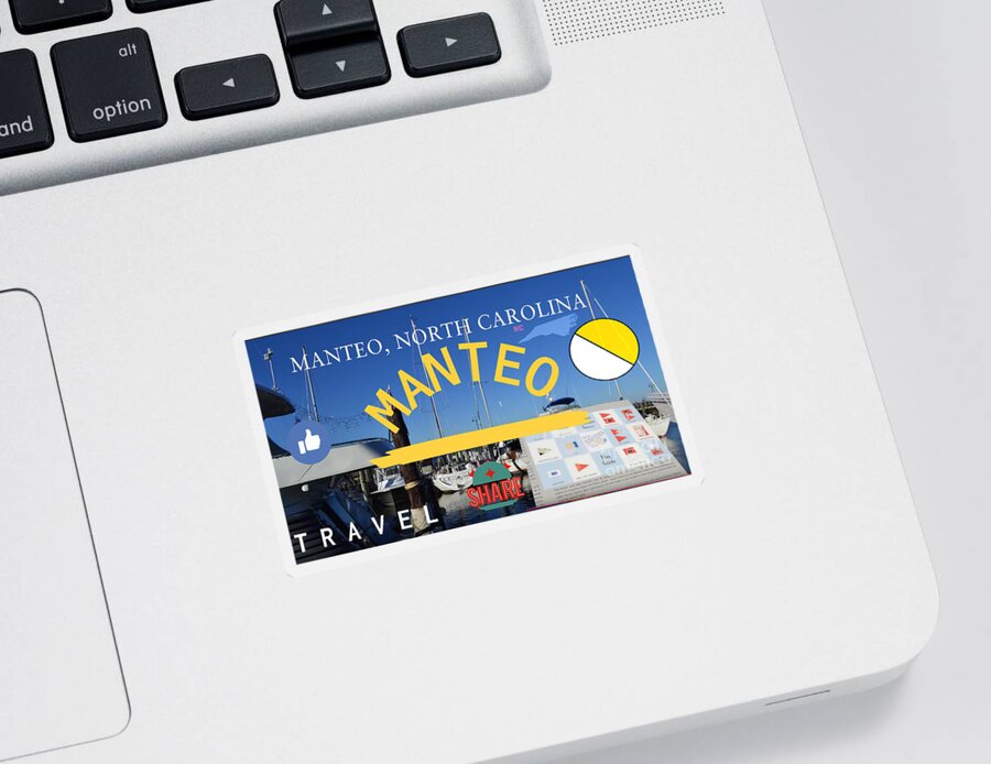 Manteo Sticker featuring the digital art Manteo North Carolina by Karen Francis