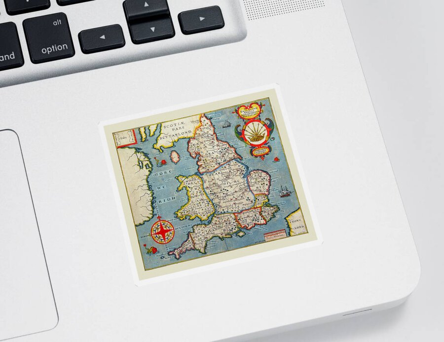 Map Of England Sticker featuring the photograph Map Of England 1607 by Andrew Fare
