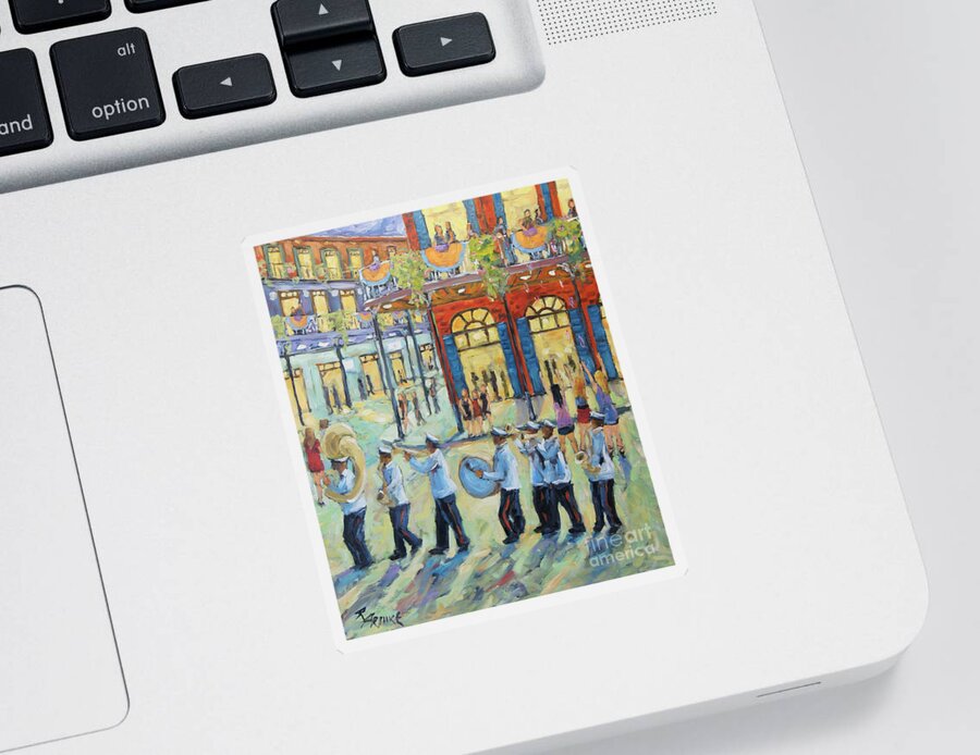 New Orleans Cityscape Scene Sticker featuring the painting Mardi Gras in New Orleans by Richard T Pranke
