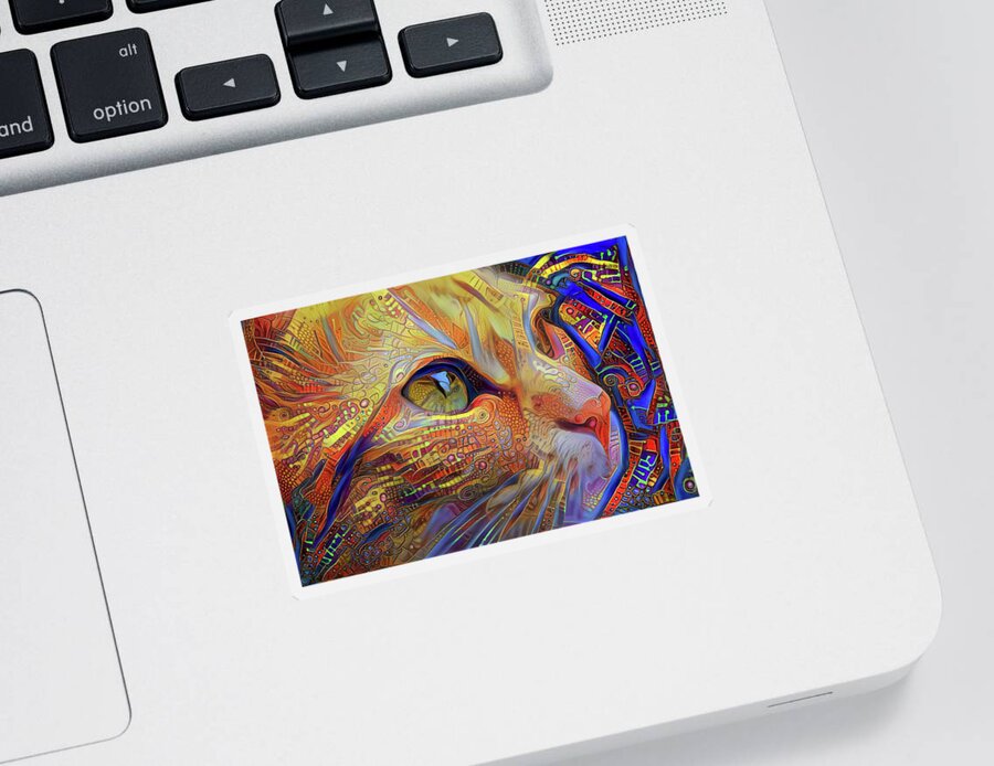 Cat Sticker featuring the digital art Max the Ginger Cat by Peggy Collins