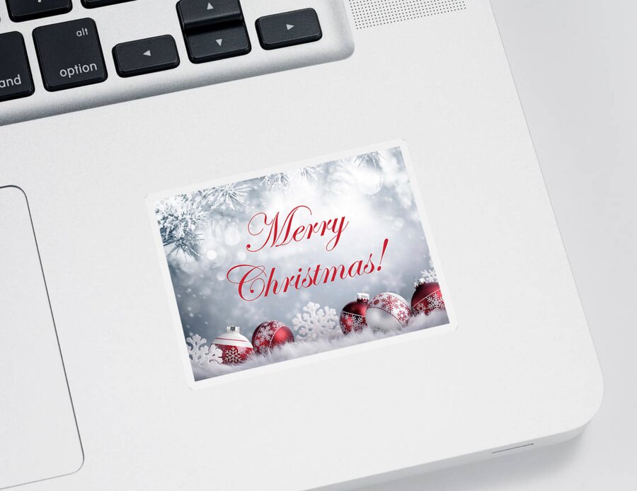 Merry Sticker featuring the mixed media Merry Christmas by Johanna Hurmerinta