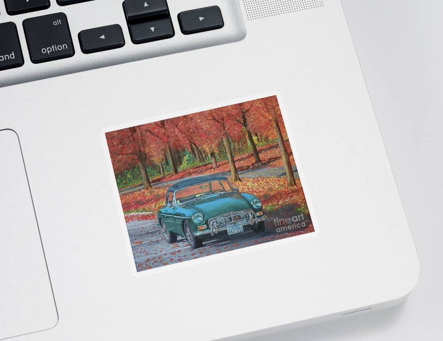 Mg Sticker featuring the painting MGB in Autumn by Aicy Karbstein