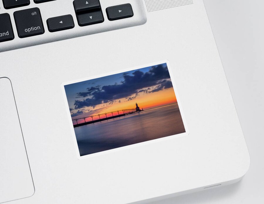 Architecture Sticker featuring the photograph Michigan City East Pierhead Lighthouse After Sunset by Andy Konieczny