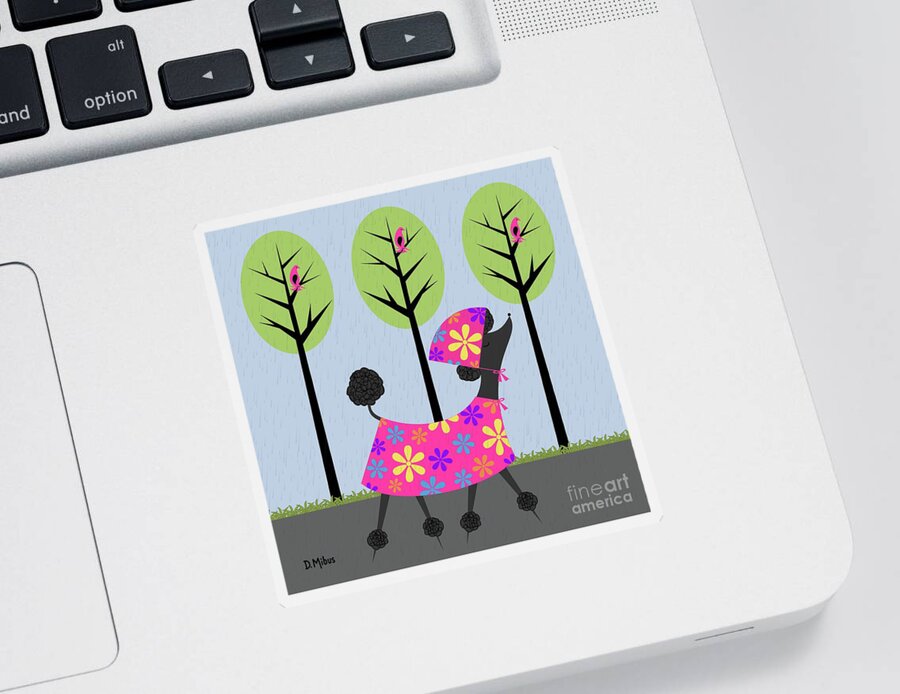 Mid Century Modern Sticker featuring the digital art Mid Century Modern Black Poodle Spring by Donna Mibus