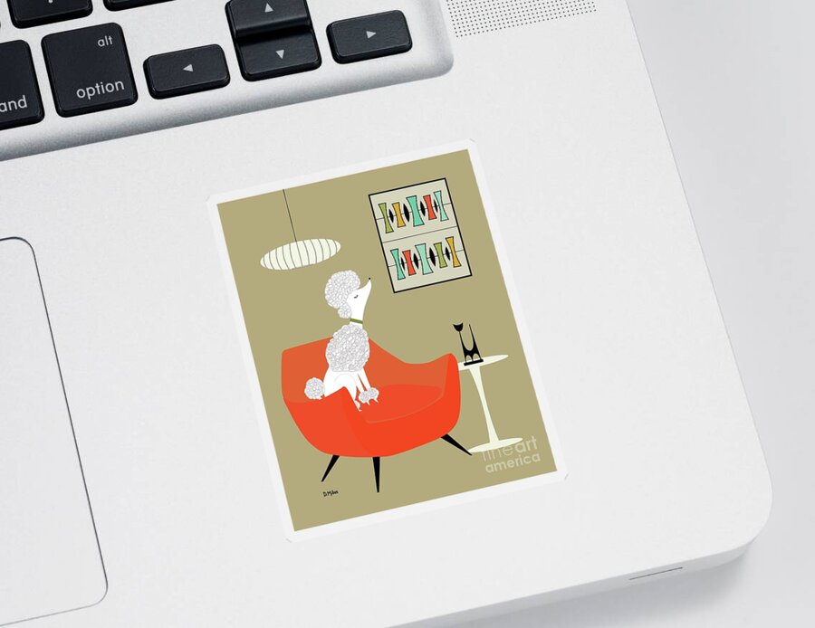 Mid Century Modern Sticker featuring the digital art Mid Century Modern White Poodle by Donna Mibus