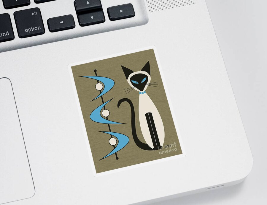 Mid Century Modern Sticker featuring the digital art Mid Century Siamese with Boomerangs by Donna Mibus