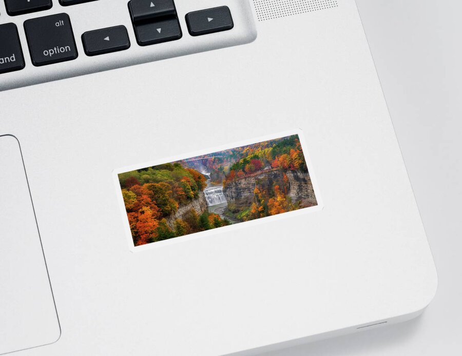 Waterfalls Sticker featuring the photograph Middle Falls Fall Pano by Mark Papke