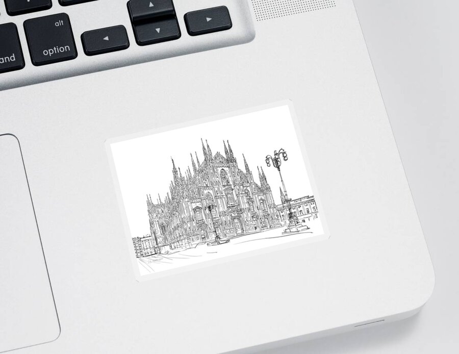 Italy Sticker featuring the drawing Milan Cathedral drawing by Andrea Gatti