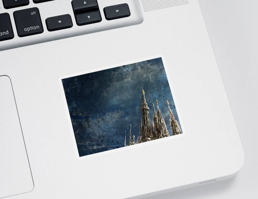 Italy Sticker featuring the digital art Milan Cathedral Spires dark by Andrea Gatti