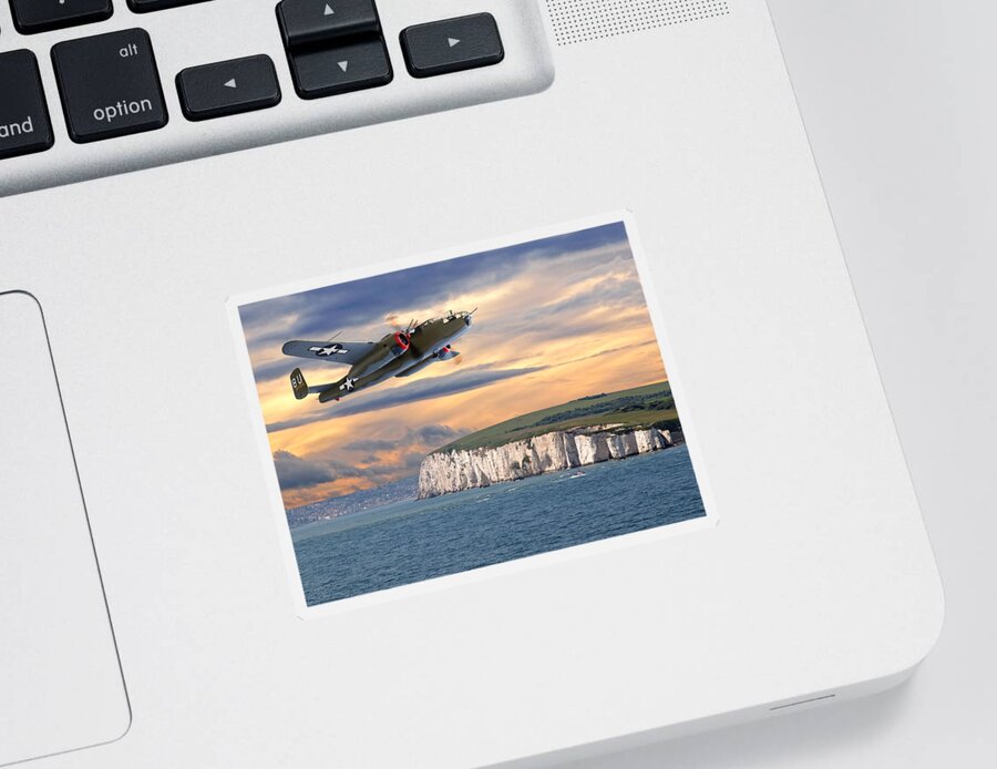 Aviation Sticker featuring the photograph Mission Complete B-25 Over White Cliffs Of Dover by Gill Billington