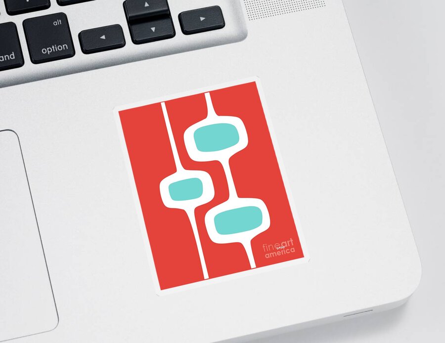 Mid Century Modern Sticker featuring the digital art Mod Pod 2 Turquoise on Red by Donna Mibus