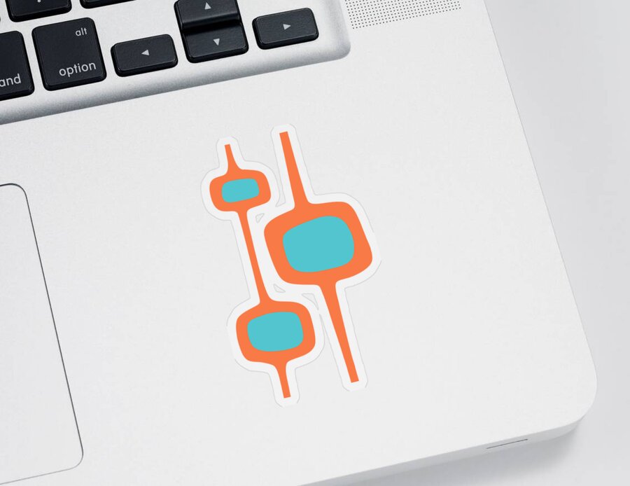 Sticker featuring the digital art Mod Pod Three in Turquoise and Orange by Donna Mibus