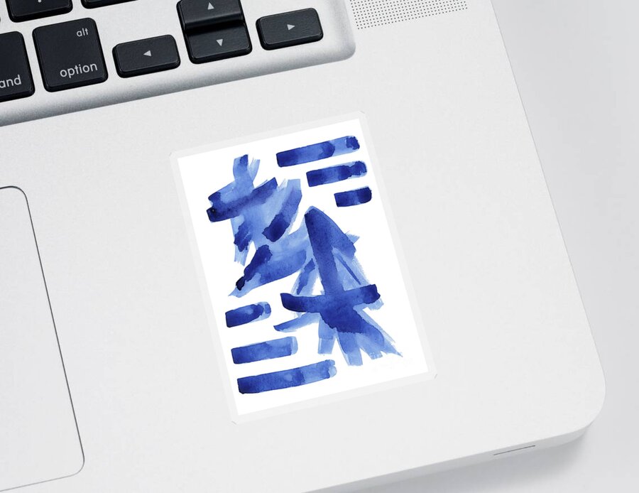 Asian Sticker featuring the painting Modern Asian Inspired Abstract Blue and White by Audrey Jeanne Roberts