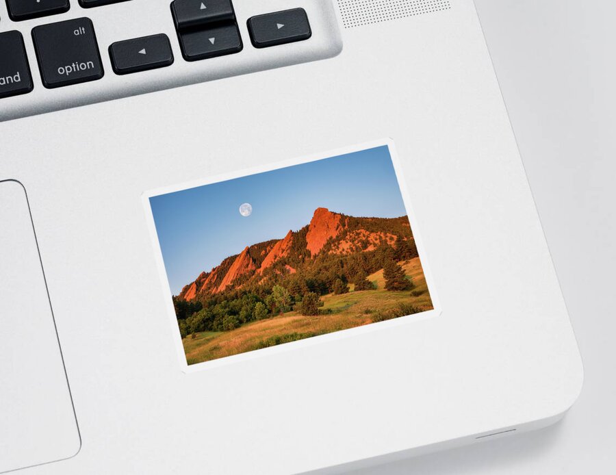 Boulder Sticker featuring the photograph Moonset over the Flatirons by Darren White