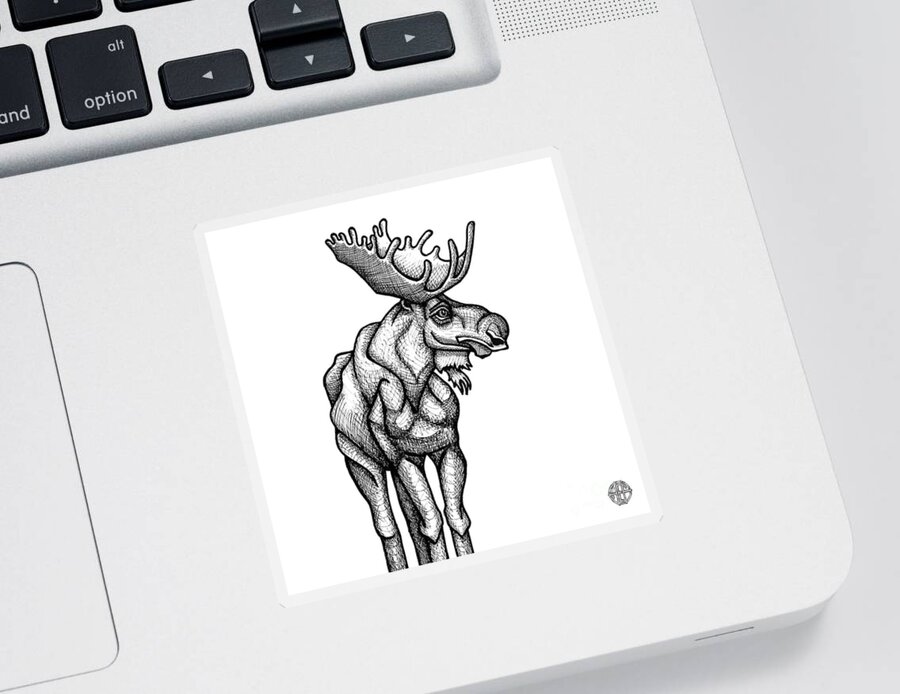 Animal Portrait Sticker featuring the drawing Moose by Amy E Fraser