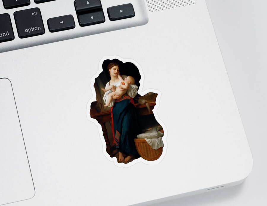 Mother And Child Sticker featuring the painting Mother and Child by William Adolphe Bouguereau by Rolando Burbon