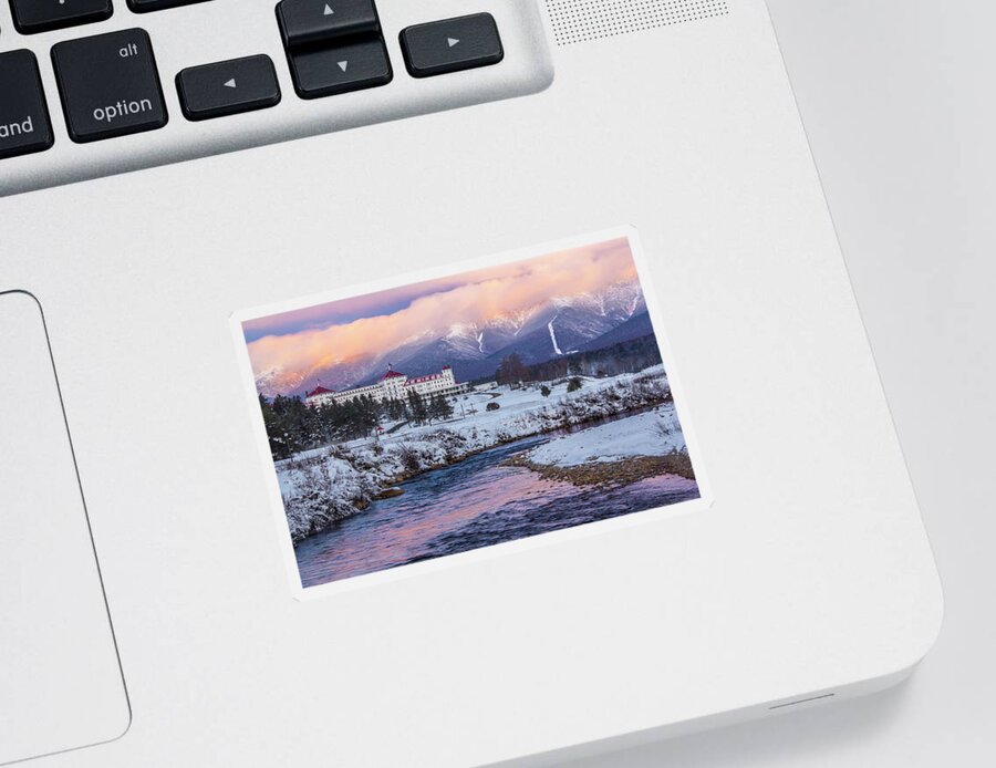 Alpenglow Sticker featuring the photograph Mount Washington Hotel Alpenglow by Chris Whiton