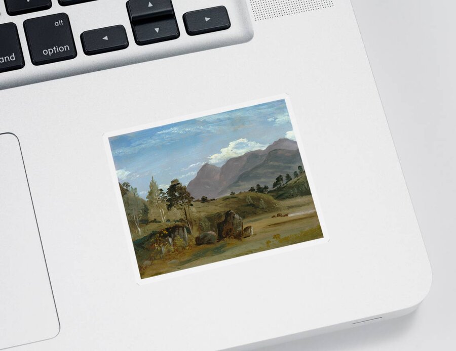 19th Century Art Sticker featuring the painting Mountain Landscape, possibly in the Lake District by Lionel Constable