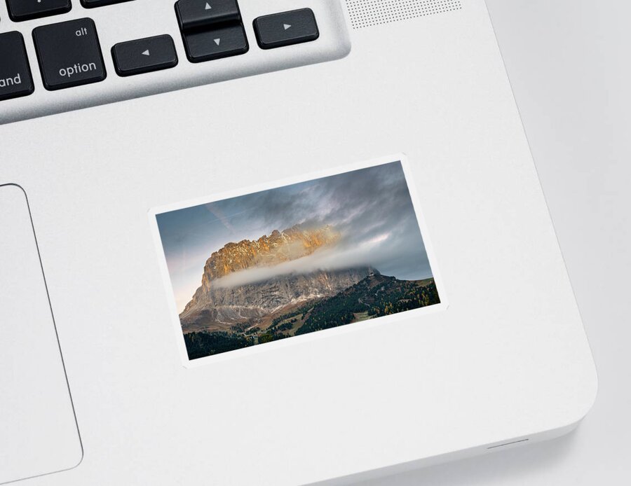 Dolomites Sticker featuring the photograph Mountain peaks of Langkofel or Saslonch, mountain range in the by Michalakis Ppalis