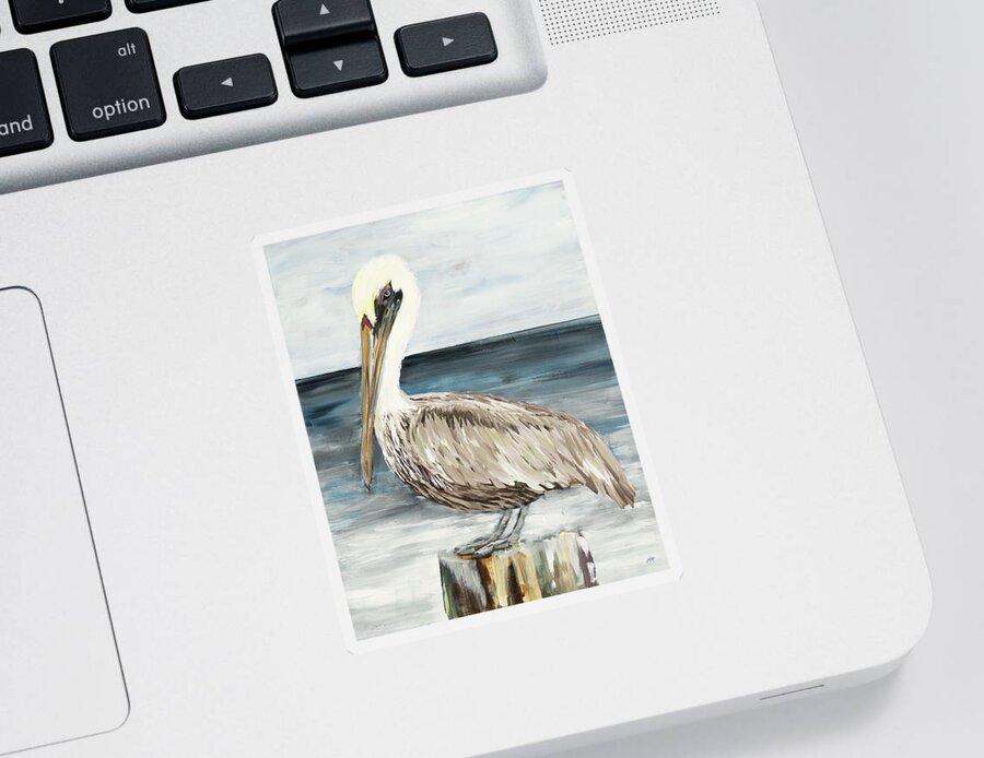 Perched Sticker featuring the painting Muted Perched Pelican by South Social D